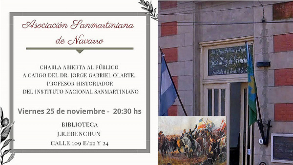 La Asociación Sanmartiniana de Navarro brinda una charla abierta al público